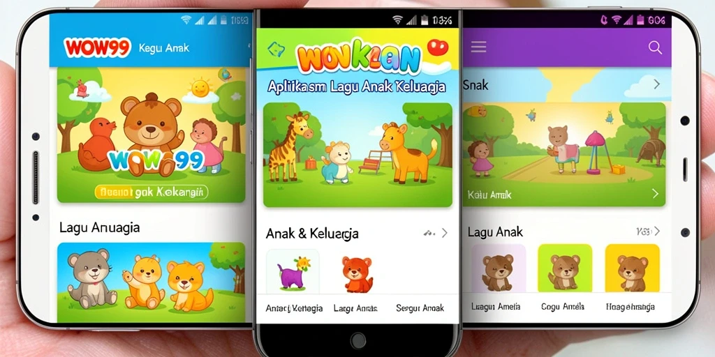Tampilan antarmuka WOW99 yang menarik dan penuh warna untuk lagu anak.